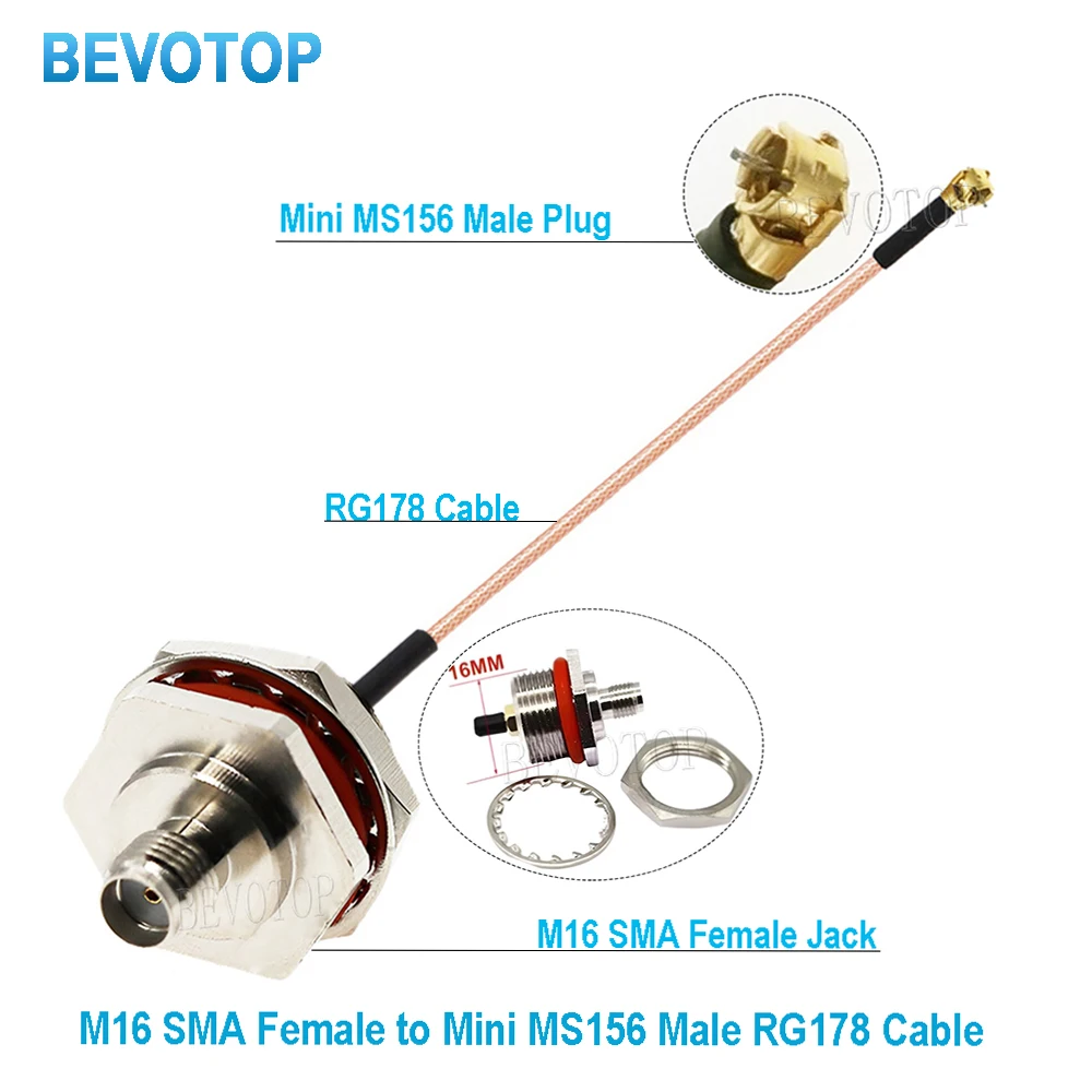 1PCS BEVOTOP SMA to DIY  RG178 Cable M16 SMA female Bulkhead to Mini MS156 Male DIY  RF Coaxial Pigtail Extension Jumper