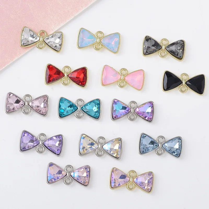 

10PCS Fashionable and sweet double-hanging bow pendant, bow tie pendant, diy self-made necklace, bracelet, alloy accessories
