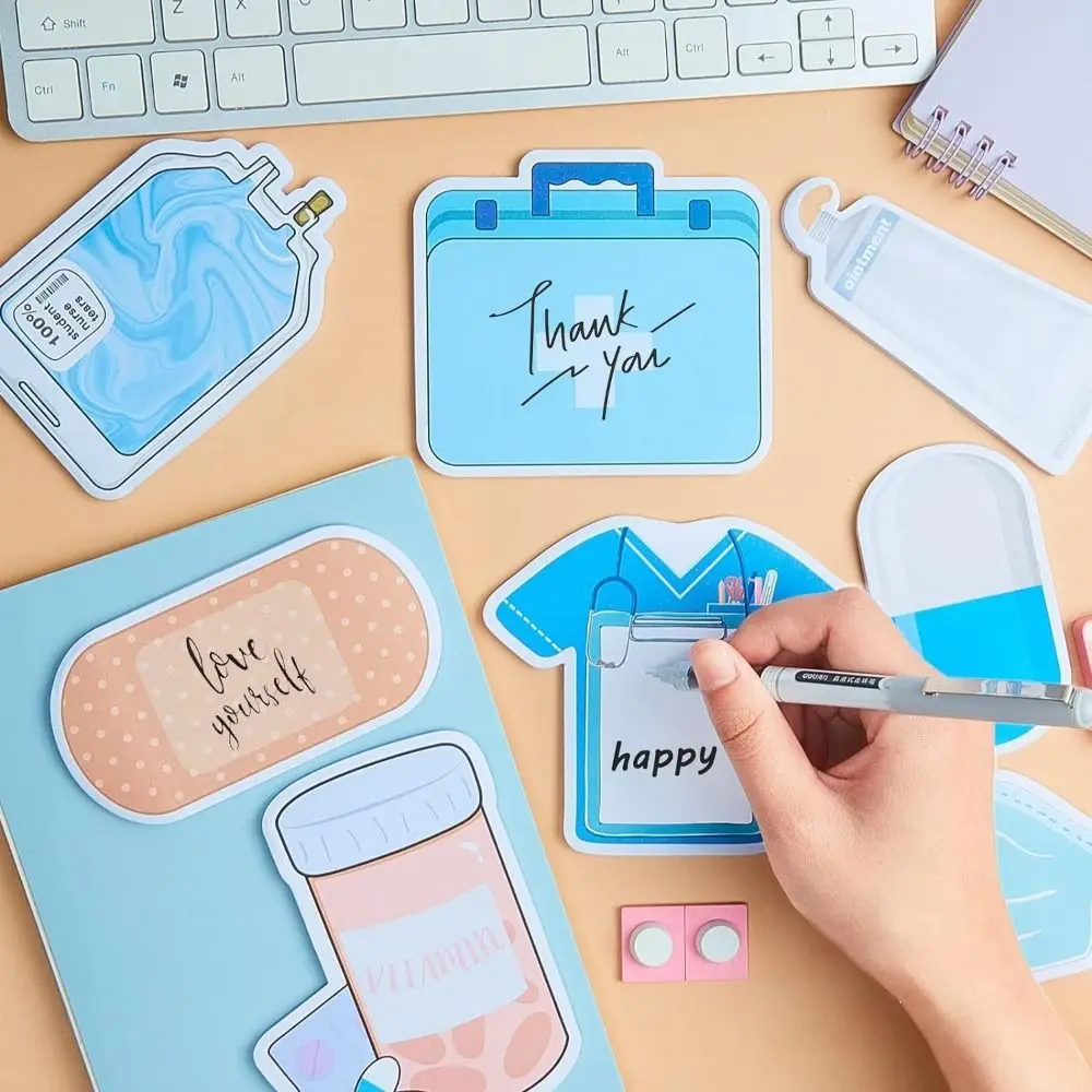 Cute Nursing Themed Sticky Notes Set Colorful 30 Sheets Self-Adhesive Memo Thickened Removable Square Memo Pad Student