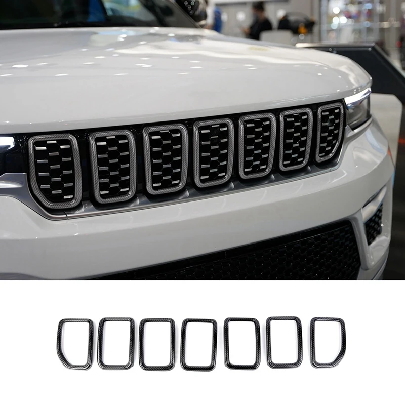 Front Grill Mesh Inserts Grille Kit For Jeep Grand Cherokee 2022 Grand Cherokee L 2021-2022 Accessories ABS Carbon Fiber