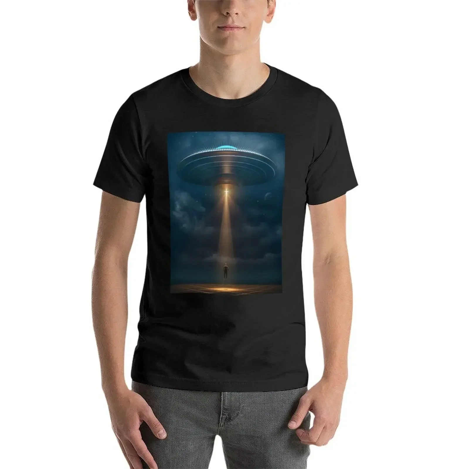 Ufo 3d rendering man ligthing T-shirt sublime cute tops oversized t shirt men