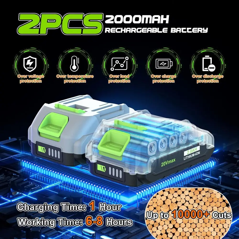 مقصات تشذيب كهربائية 2 في 1 لاسلكية، مقصات تشذيب كهربائية مع شاشة LCD، عمود قابل للتمديد بطول 8.8 قدم لتقليم الأشجار، مع 2 P