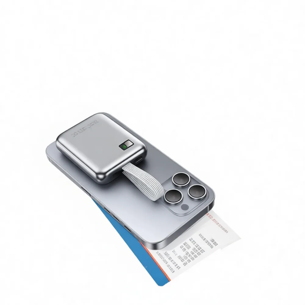 Portable Power Bank 20000mAh Ultra Thin Fast Charging External Battery Charger Built In Cable Mini Pocket Size For Smartphone