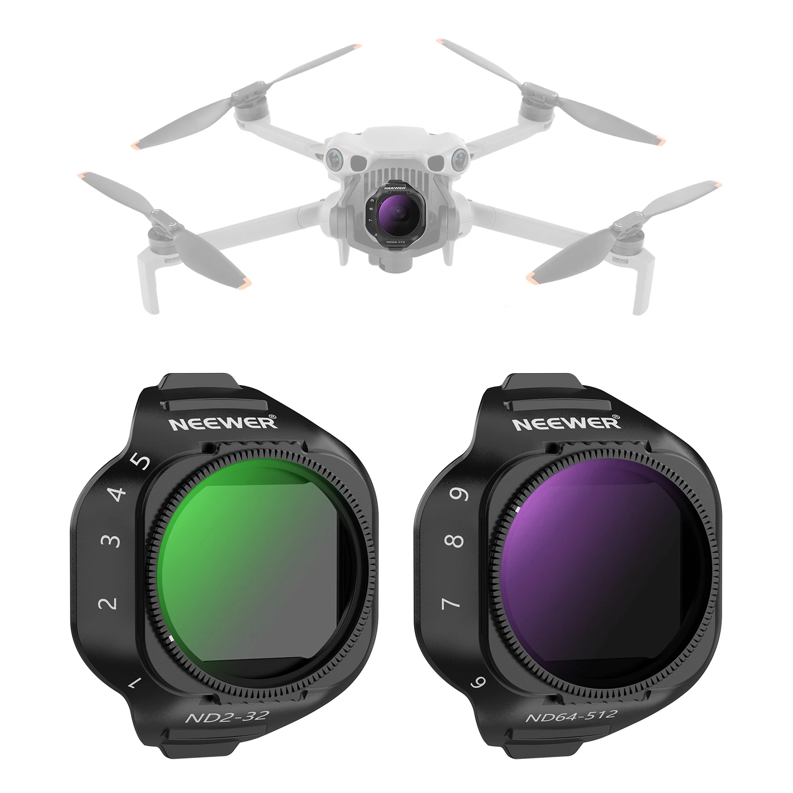 NEEWER Variables ND-Filter-Set für DJI Mini 5 Pro Drohnenkamera (ND2-32 + ND64-512), Einstellbares Neutraldichte-Optikglas – Detail 1
