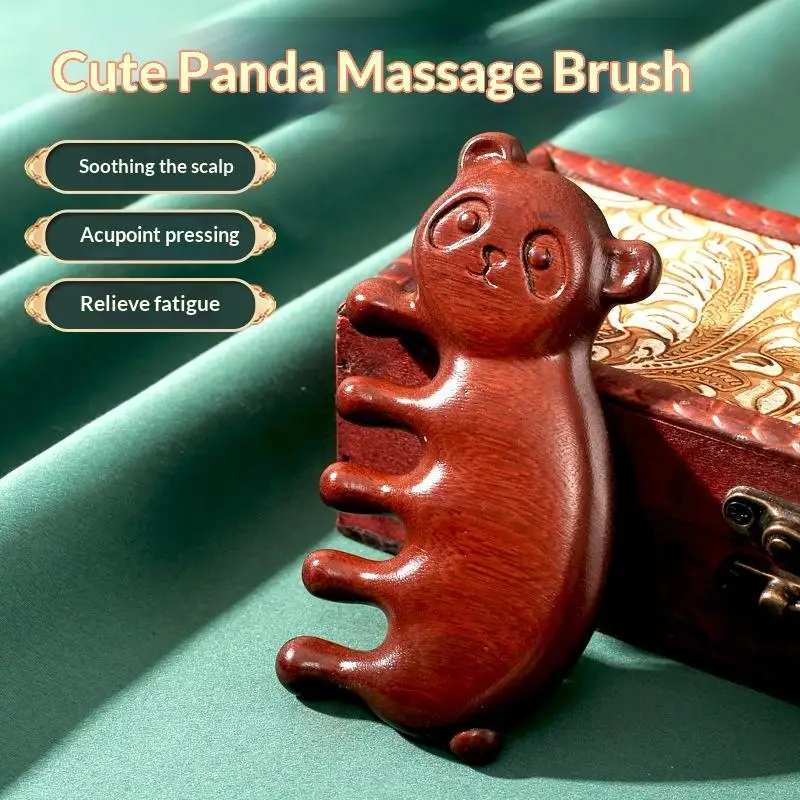 Massage Comb Head Massager Sandalwood Five Tooth Comb Panda Shape Comb Scalp Scraping Massager Body Massage Tool