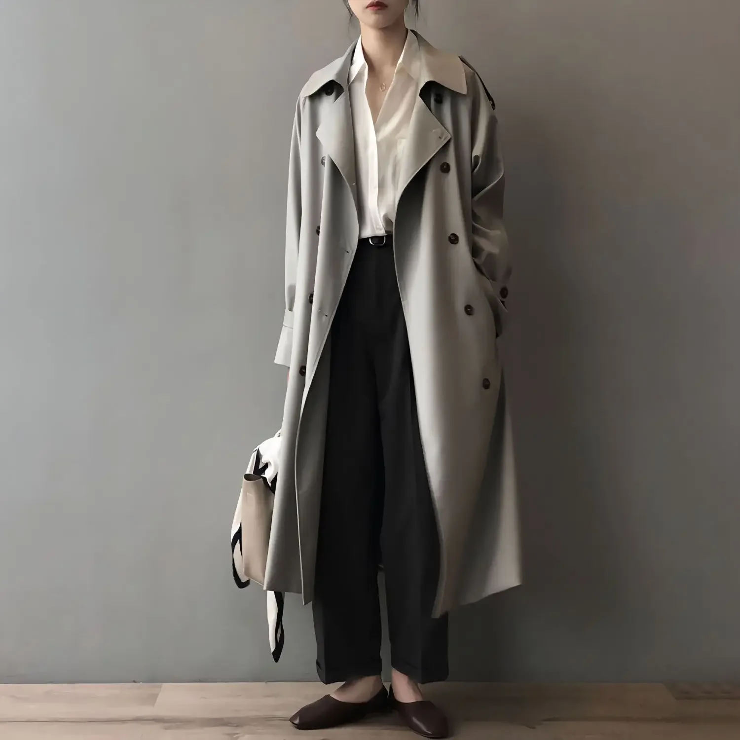 

Streetwear Long Trench Coat Women Spring Chic Khaki Double Breasted Gabardina Jackets Korean Windbreaker Abrigos Classic