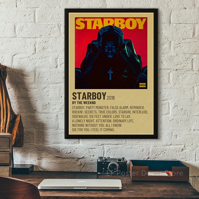 The Weeknd ملصق ألبوم الموسيقى يطبع الملصقات خمر ديكور المنزل بار مقهى غرفة الديكور ستاربوي/ثلاثية الرجعية الفن طلاء جدران #2