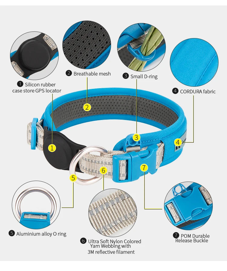 Personalized AirTag Dog Collar Adjustable Nylon Reflective Padded Pet Dog Collar for Small Medium Large Dog Accessories
