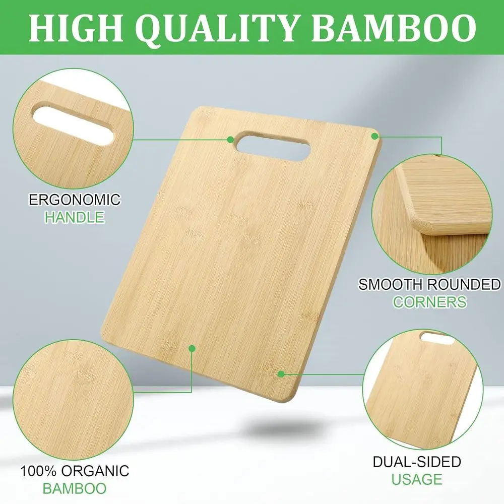 Conjunto de 12 tábuas de corte de bambu com alças – Placas grossas de cozinha e jantar para gravura e cozinhar