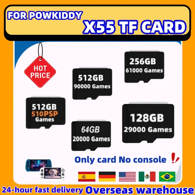 

For POWKIDDY X55 Retro Handheld Game Console TF Card Preloaded Games Memory CardUniversal Built In 510 PSP 512G 92000 Games Bag