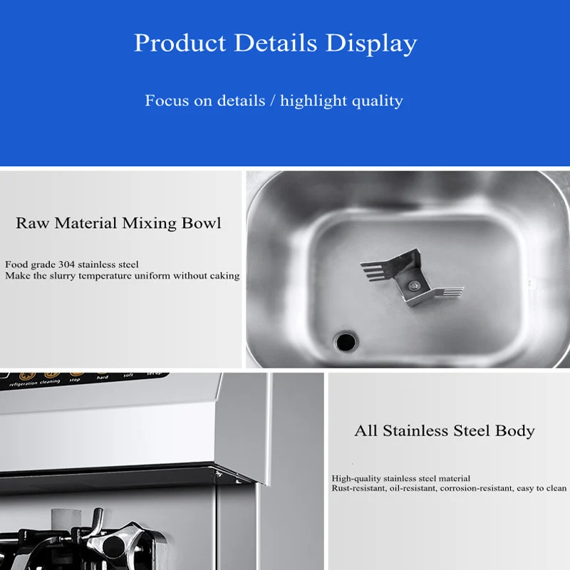 110V 220V เครื่องทําไอศกรีม Commercial Soft Serve Ice Cream Machine สําหรับขาย