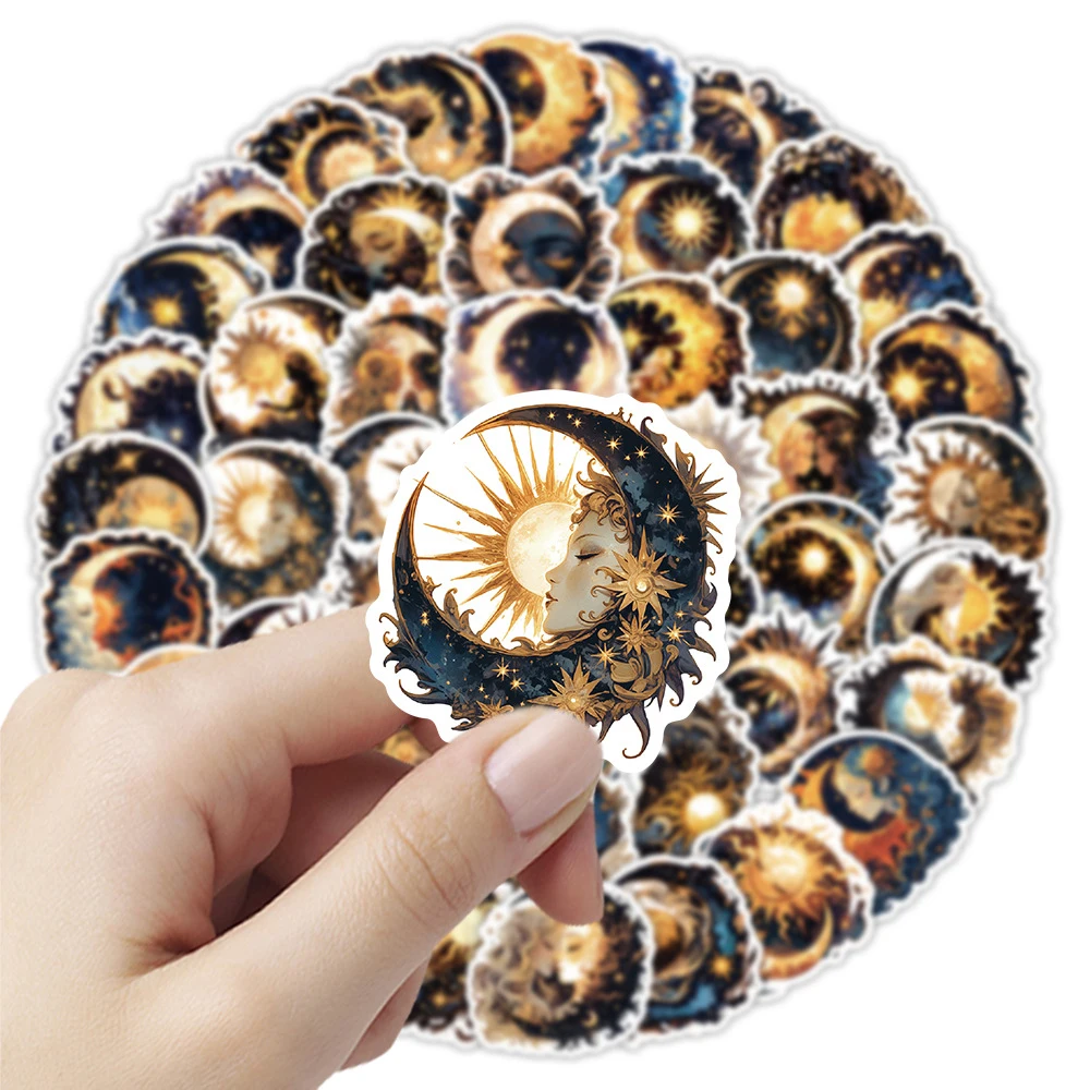 10/30/54 Stück Gothic Retro Goldene Sonne Mond Göttin Aufkleber Ästhetischer Aufkleber für Schreibwaren Laptop Gepäck Coole Aufkleber Kind DIY Spielzeug
