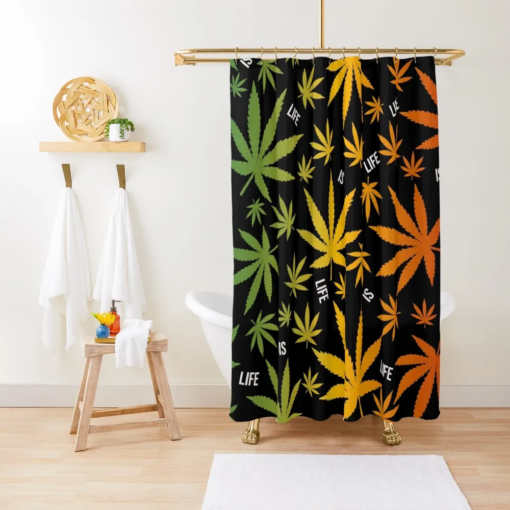 

Rasta Colour Gradient Weed Leaf With White Is Life Shower Curtain Toilet Accessories Bathroom Waterproof Fabric Bathroom Curtain