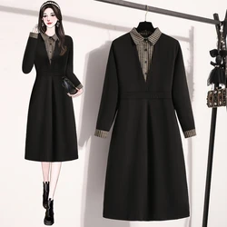 Loose Plus Size Women's Dresses Fake Two Piece Autumn Winter Black Dress Patchwork Lady Vestidos Female Robe Clothing KE7020