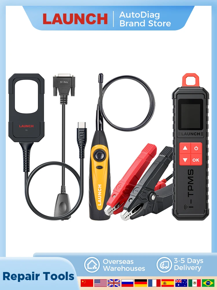 LAUNCH Autoreparatur-Werkzeugsammlung I-TPMS Reifendruck-Prüfgerät, BST360 Autobatterie-Tester, VSP600 Video-Endoskop
