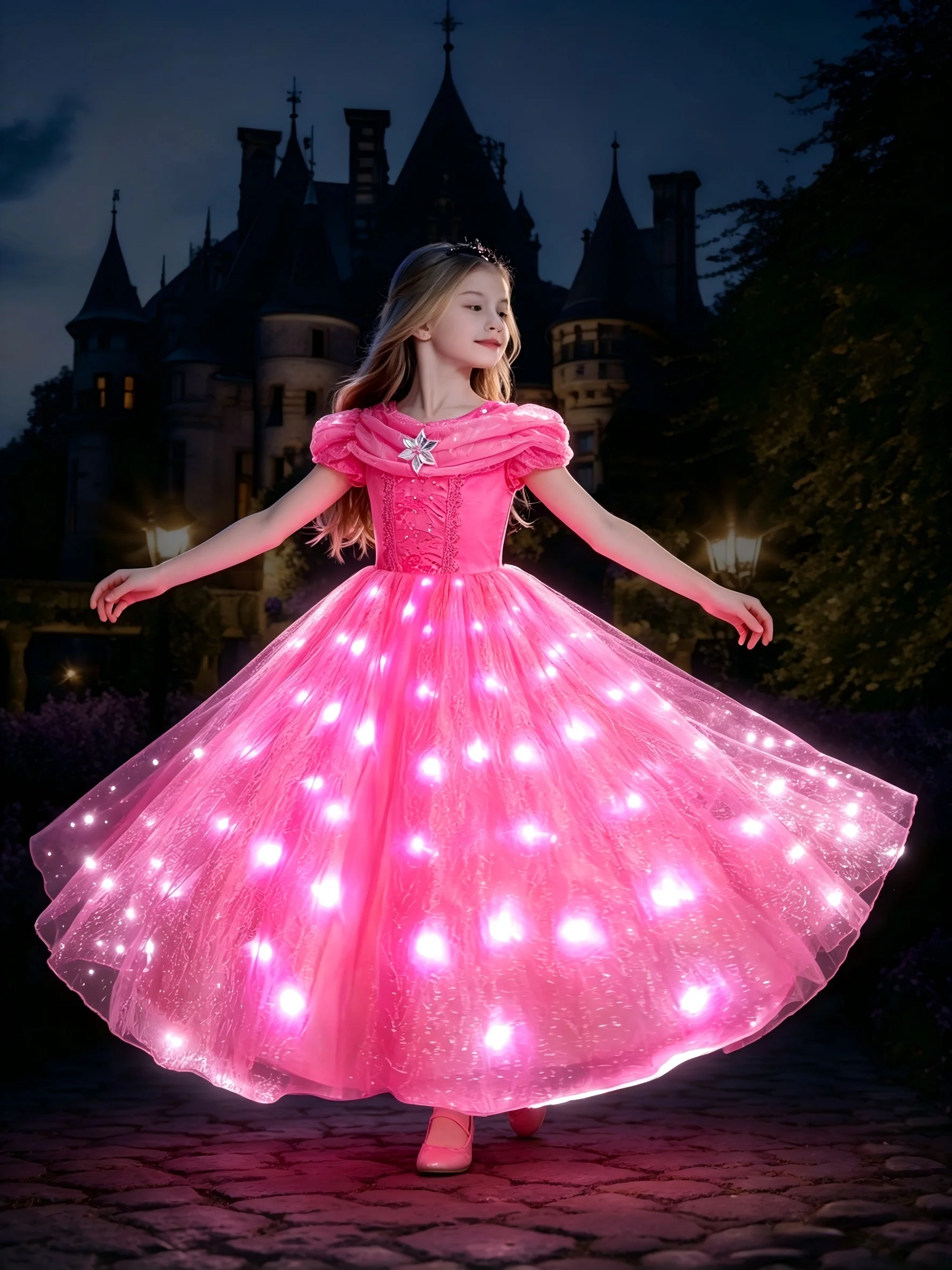 

Girls Princess Costume Kid Carnival Dress Cosplay Floral LED Light Up Clothing Halloween Girls Christmas Party