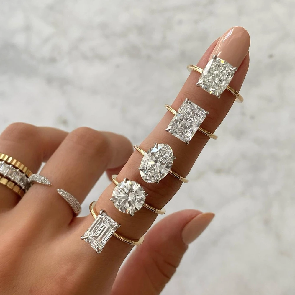 

Customizable 10K 18K Gold Engagement Solitaire Ring 1CT 5CT Oval Cushion Cut VVS1 Moissanite/Lab Grown Diamond Engagement Ring
