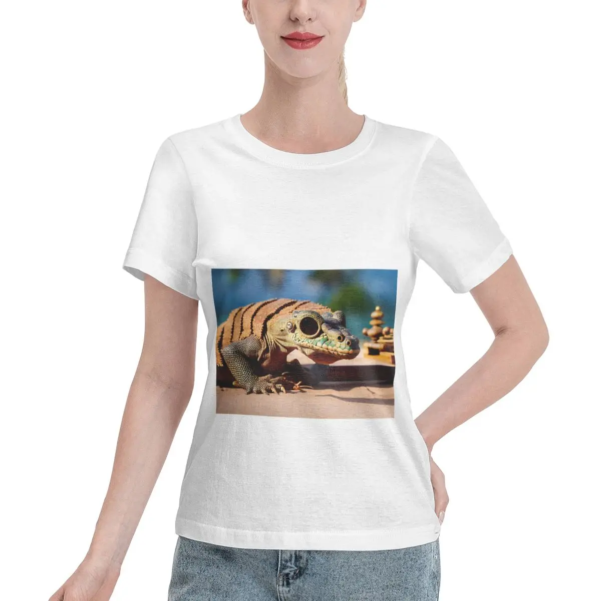 Autumn Inner Komodo Lizard With Sunglasses Is Chilling On Komodo Beach Women's T-shirt Aesthetic Outfit Undergarment Cotton Top
