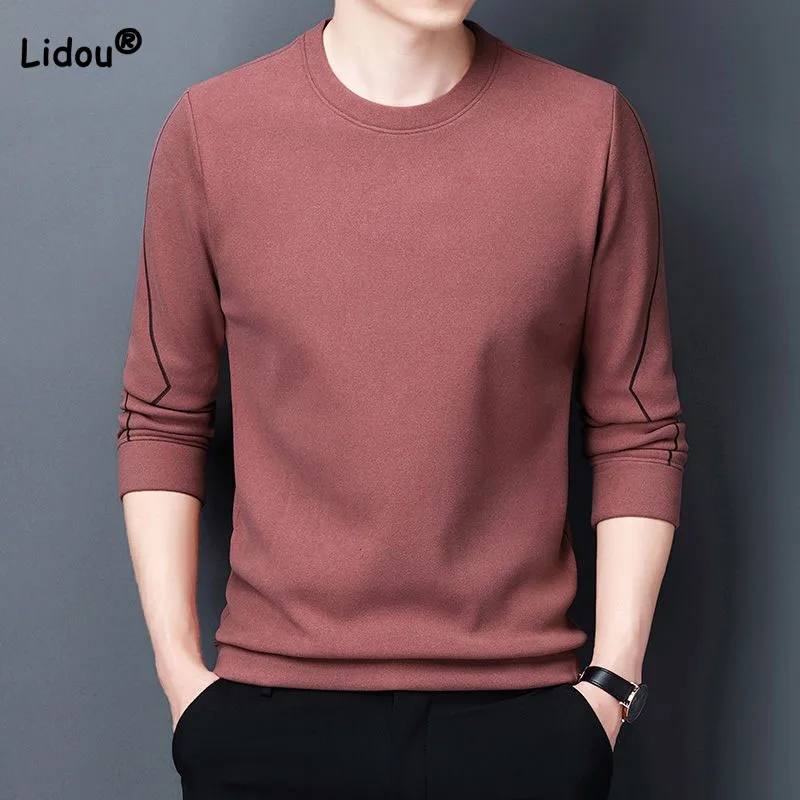 Spring Autumn Male Clothes Casual Comfortable Long Sleeve Solid Color Sweatshirts Loose Fashion Round Neck Men's Pullovers Tops