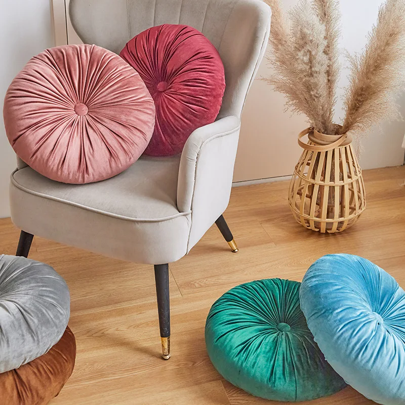 

42x42cm Round Pouf Tatami Cushion Pillow Floor Cushions Soft Seat Pillow Pad Throw Luxury Dutch Velvet Pleated Home Sofa Decor