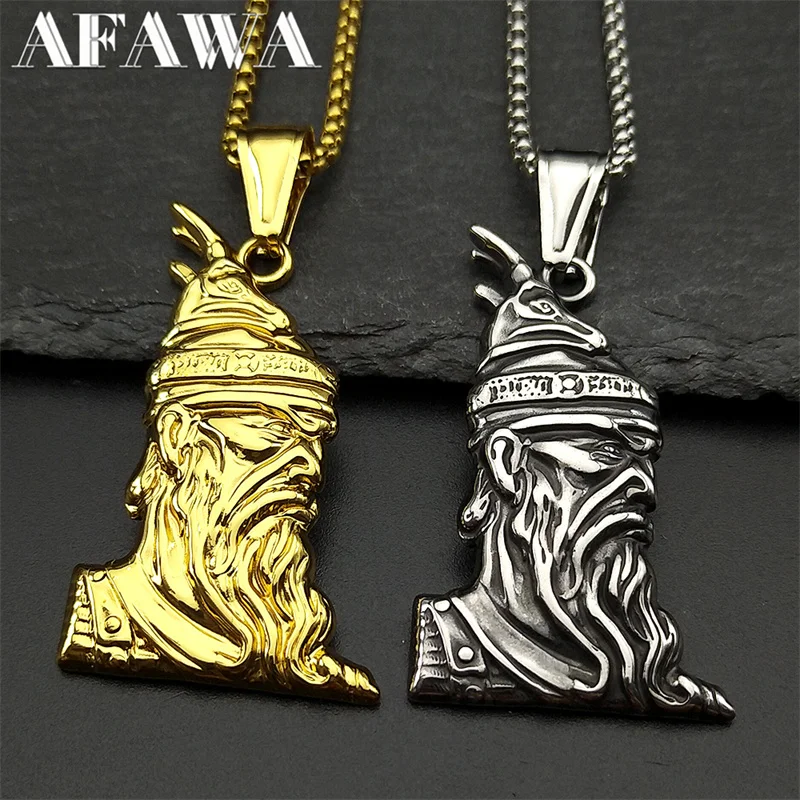 Norse mythology Odin Necklace for Women Men Stainless Steel Hip Hop Gold Color Medal Pendant Necklaces Amulet Jewelry Gift