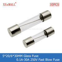 10PCS 5*20/6*30MM Fast Blow Glass Tube Fuse F0.1A 0.2A 0.5A 1A 1.5A 2A 2.5A 3.15A 4A 5A 6.3A 7A 8A 10A 12A 15A 20A 25A 30A 250V
