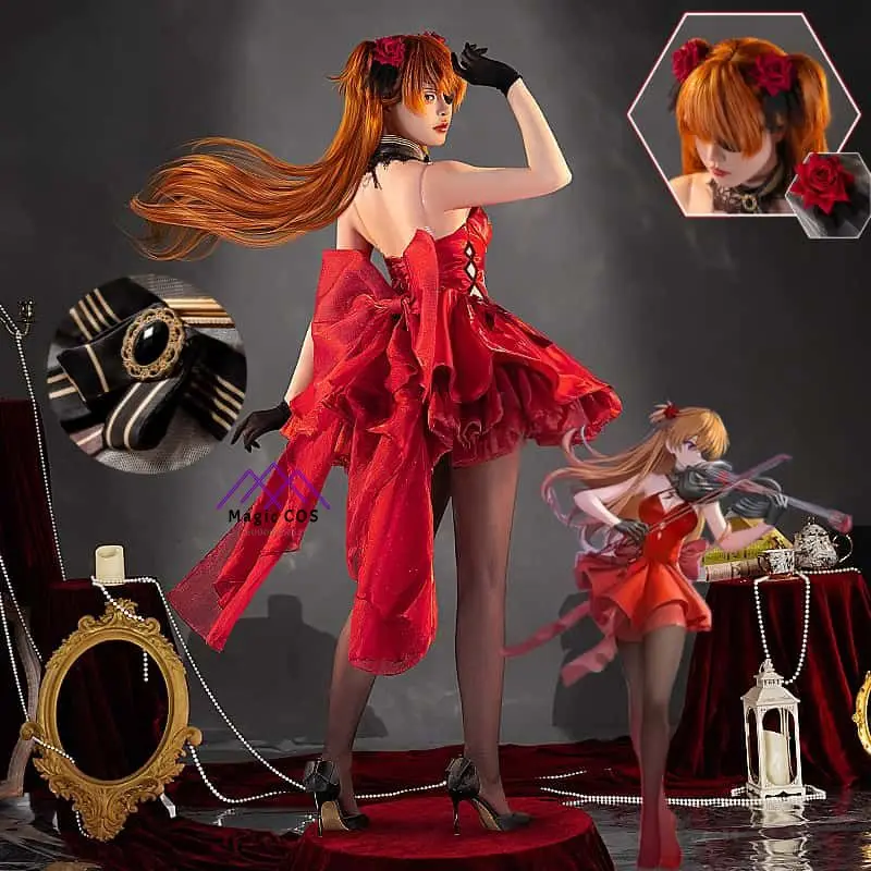 

Anime Asuka Langley Soryu Cosplay Costume Role Playing Sexy Red Pretty Dress Full Set for Women Adult Comic Con Halloween Party