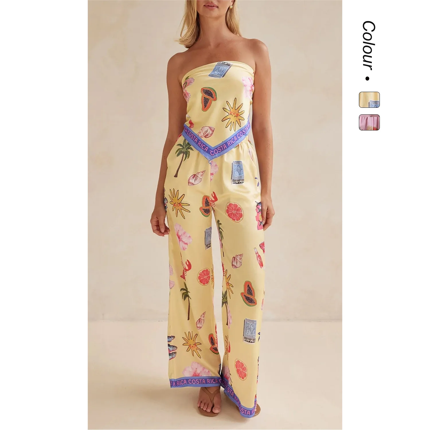 

Sexy Print Halter Wide Leg Set Casual Sportswear Women's Fashion 2025 Summer New Arrival Cross-Border Clothing