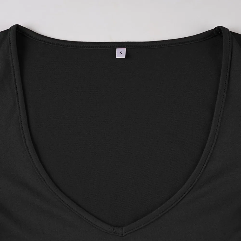 Tops cortos ajustados con cuello en V elegantes, Top dulce de manga larga, mono ajustado elástico y cómodo para chica picante