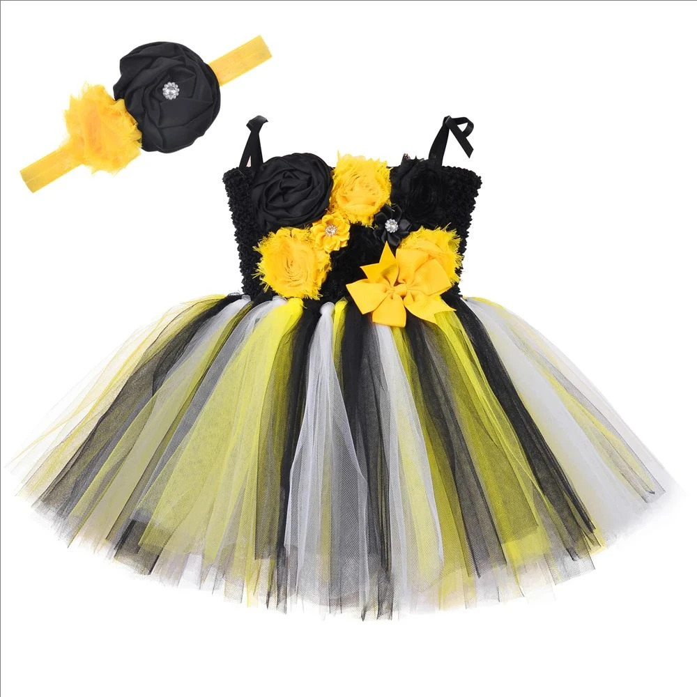 Baby Girls Honeybee Ballet Tutu Dress for Kids Toddler 1 Birthday Party Costumes Flowers Little Bee Outfit Photo Shoot Clothes