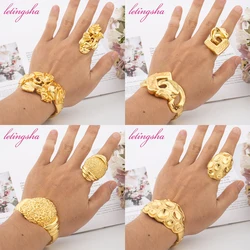 Dubai 18k Gold Plated Bangle Ring Set African Luxury Bangles Bracelet Jewelry Set for Women Daily Wear Party Gift Jewellery