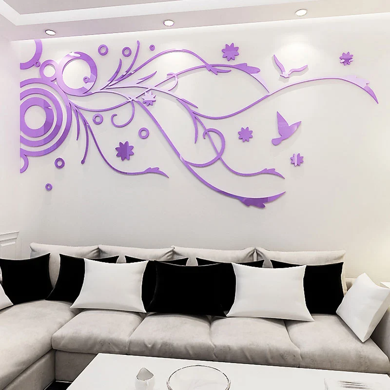 Mirror Flower Rattan Wall Stickers Acrylic 3D Wallpaper Living Room Bedroom DIY Art Wall Decal Home Decor