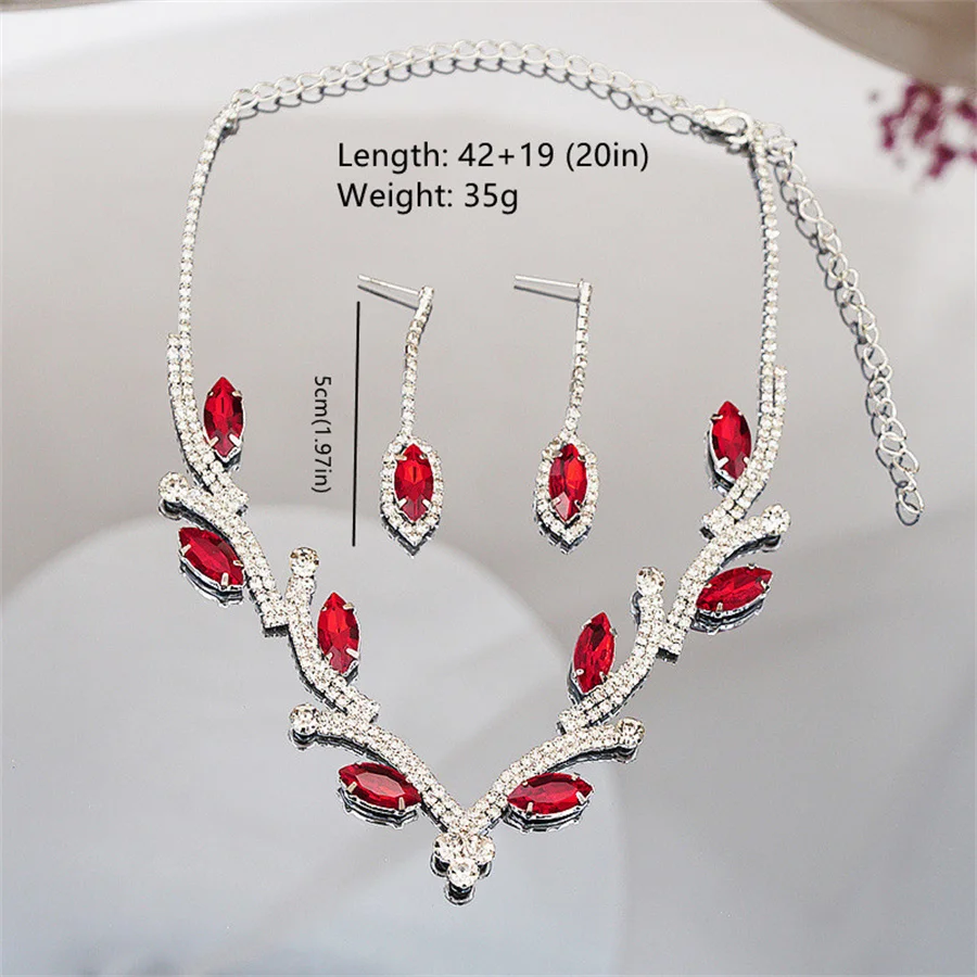 FYUAN Geometric Rhinestone Necklace Earrings Women Pink Red Blue Green Crystal Earrings for Wedding Bride Jewelry Sets