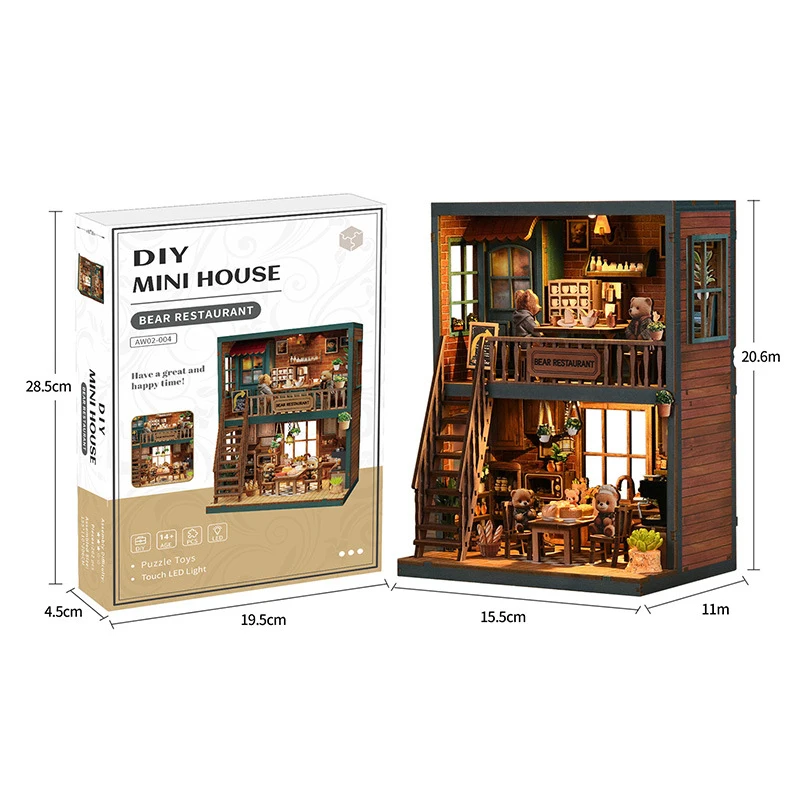 ใหม่หมีร้านอาหาร Dollhouses ปราสาทฮาโลวีนขนาดเล็กพร้อมชุดเฟอร์นิเจอร์ Book Nook 3D ประกอบ DIY ของเล่นผู้ใหญ่ของขวัญ Casa