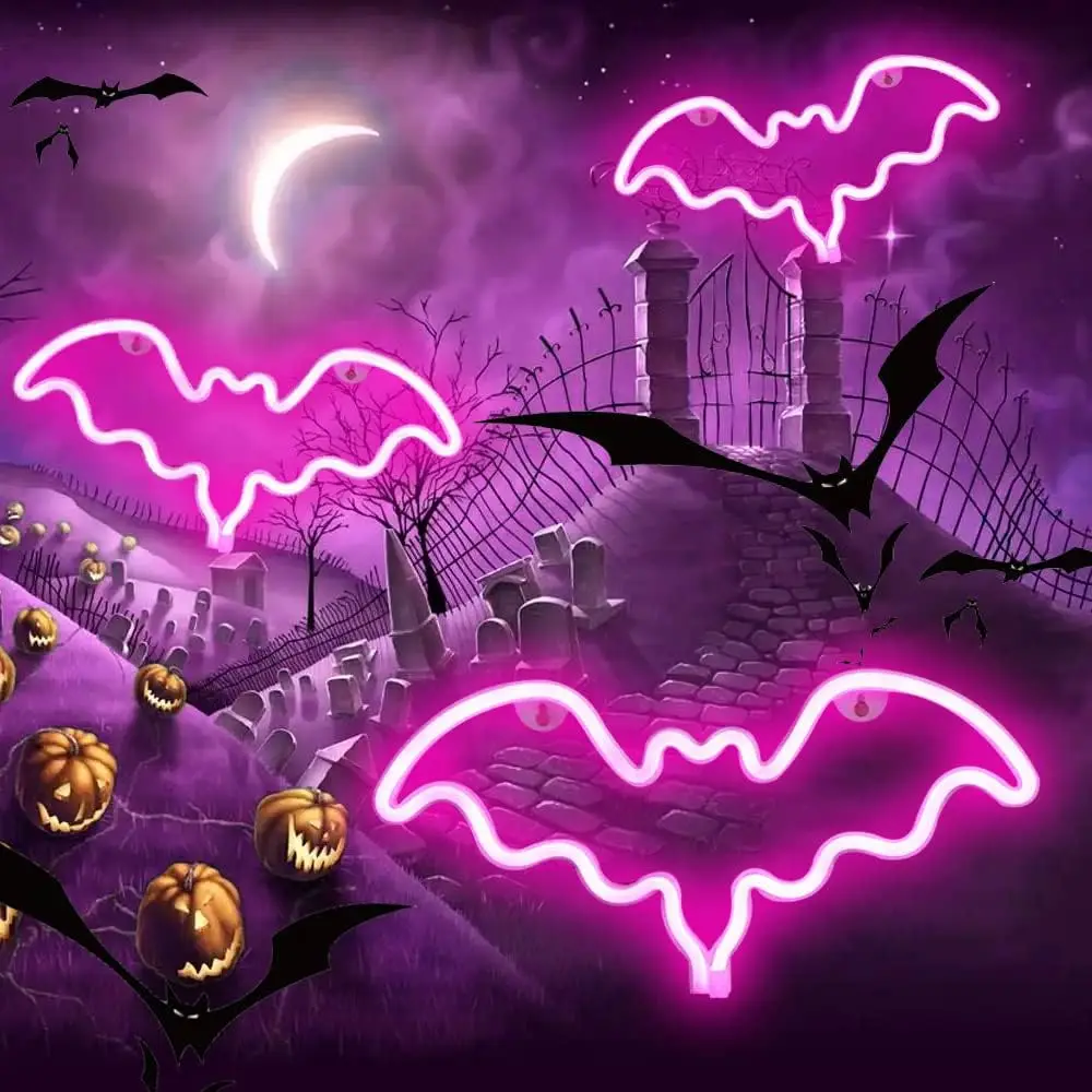 Bat LED Neon Sign USB Powered Neon Light For Halloween Party Bedroom Dorm Bar Pub Studio Wall Decor Spooky Holiday Party Gift
