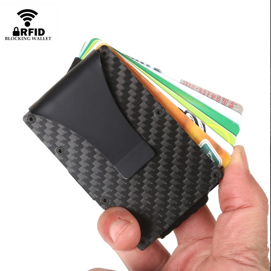 

MEN Carbon Fiber Card Bag wallet RFID Blocking anti-theft metal card clip men simple money purse Slim Wallet For Men