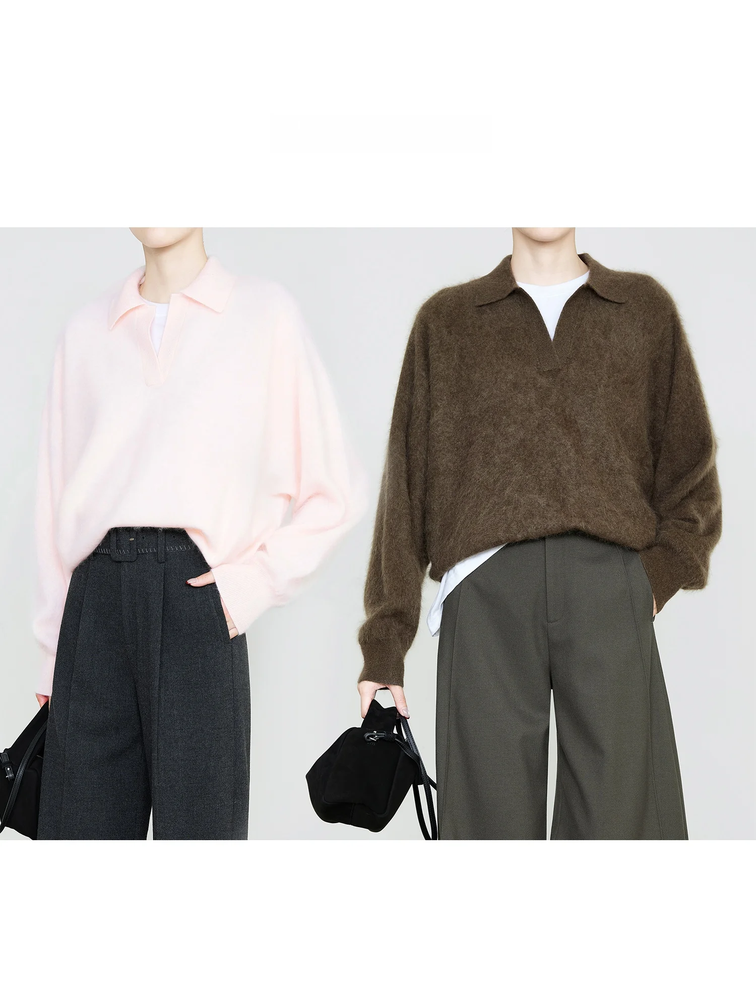 

Женский вязаный свитер Chamoka Pink F с открытым воротником, свободный крой, из кроличьего пуха и шерсти, с длинными рукавами, повседневный, теплый