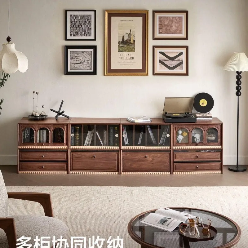 Color Solid Wood  Cabinet Living Room Combination Cabinet Medieval French Vintage Modular Cabinet Multi-Purpose Storage