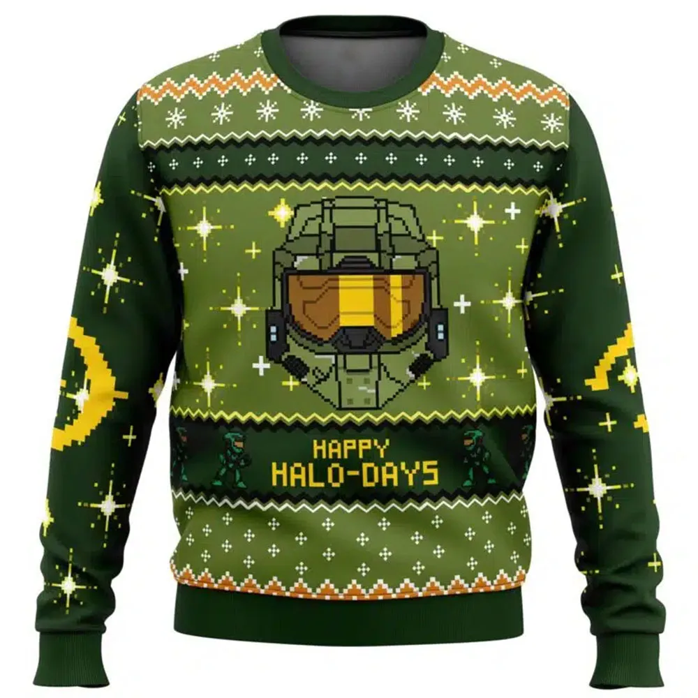 Happy Halo-Days Halo Ugly Christmas Sweater Men Women Pullover Round Neck Long Sleeve Top Christmas Clothing 2025 New Sweatshirt