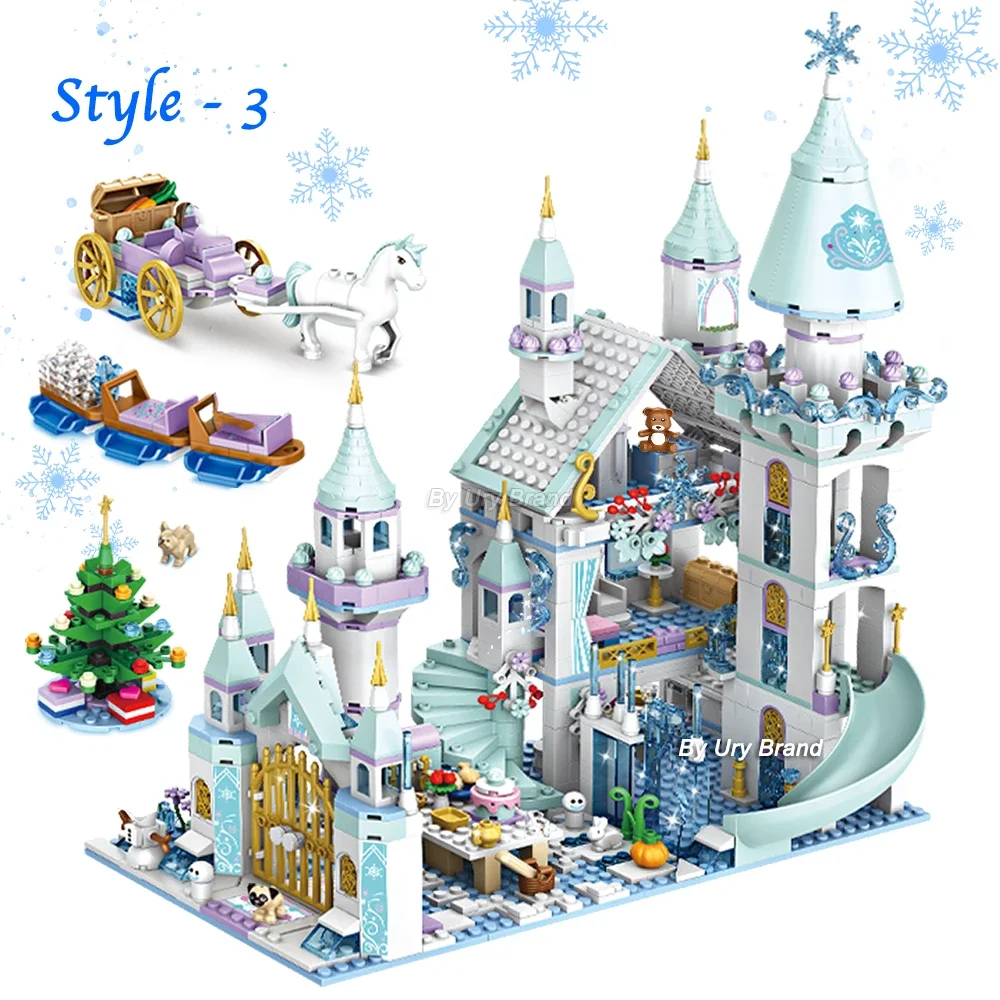 1415PCS Friends Princess Luxury Ice Castles 3 Styles House Movies Winter Snow Horse Figures Blocks Set Toy for Girls DIY Gift