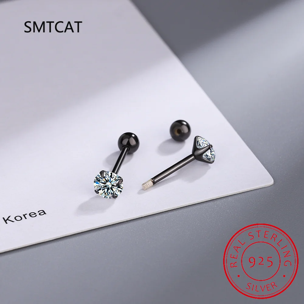 Real 0.4-4 Carat Moissanite Stud Earrings For Women Man Top Quality S925 Sterling Silver Screw Ball Ear Studs Jewelry