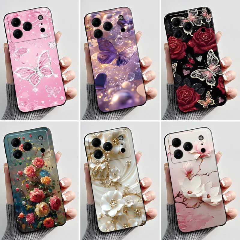 For Doogee Note 56 Case Luxury Fashion Butterfly Flowers Black Soft TPU Silicone Phone Cover for Doogee Note56 Shockproof Casing