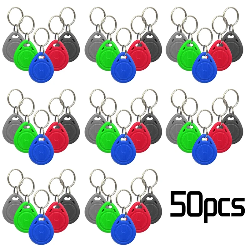 

【Flash-Deal!】50Pcs 125Khz T5577 EM4305 Keyfobs Rewritable RFID Tag Copy Access Card ID Token Ring Cloner Keychain Random Color
