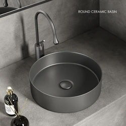 Modern ceramic bathroom sink: white/dark gray, matte finish, diameter 36cm/14in, suitable for bathroom vanity (excluding faucet)