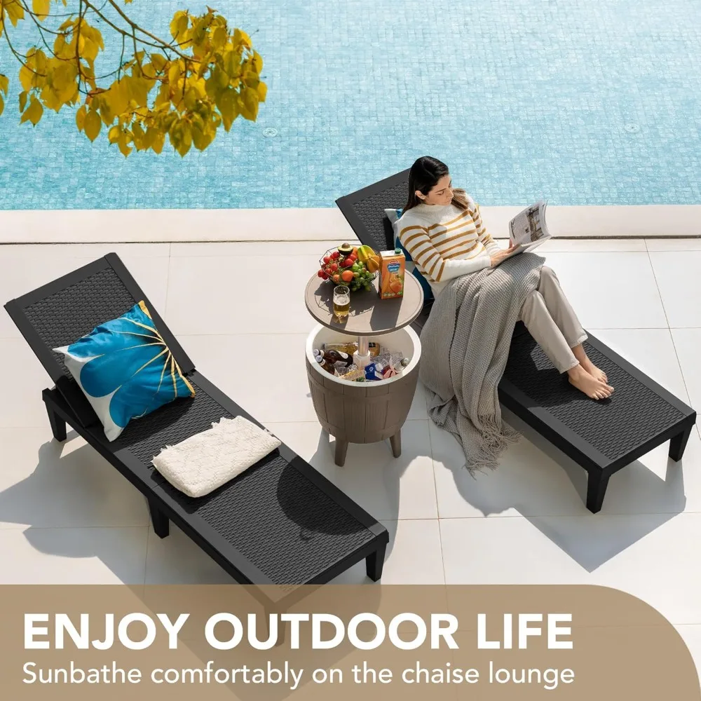 

Outdoor Chaise Lounge Chair Set of 2 for Outside Pool Patio, Adjustable Waterproof Easy Assembly Chaise Lounge Outdoor
