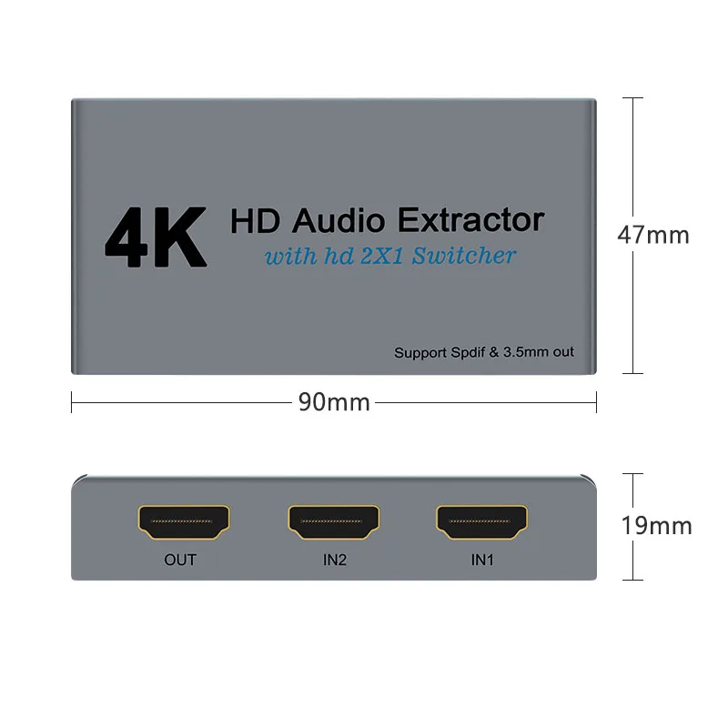 Ekstraktor Audio HD z przełącznikiem kompatybilnym z przełącznik HDMI HD 2x1 HDR Adapter Audio dla PS4 TV, pudełko HD HDMI