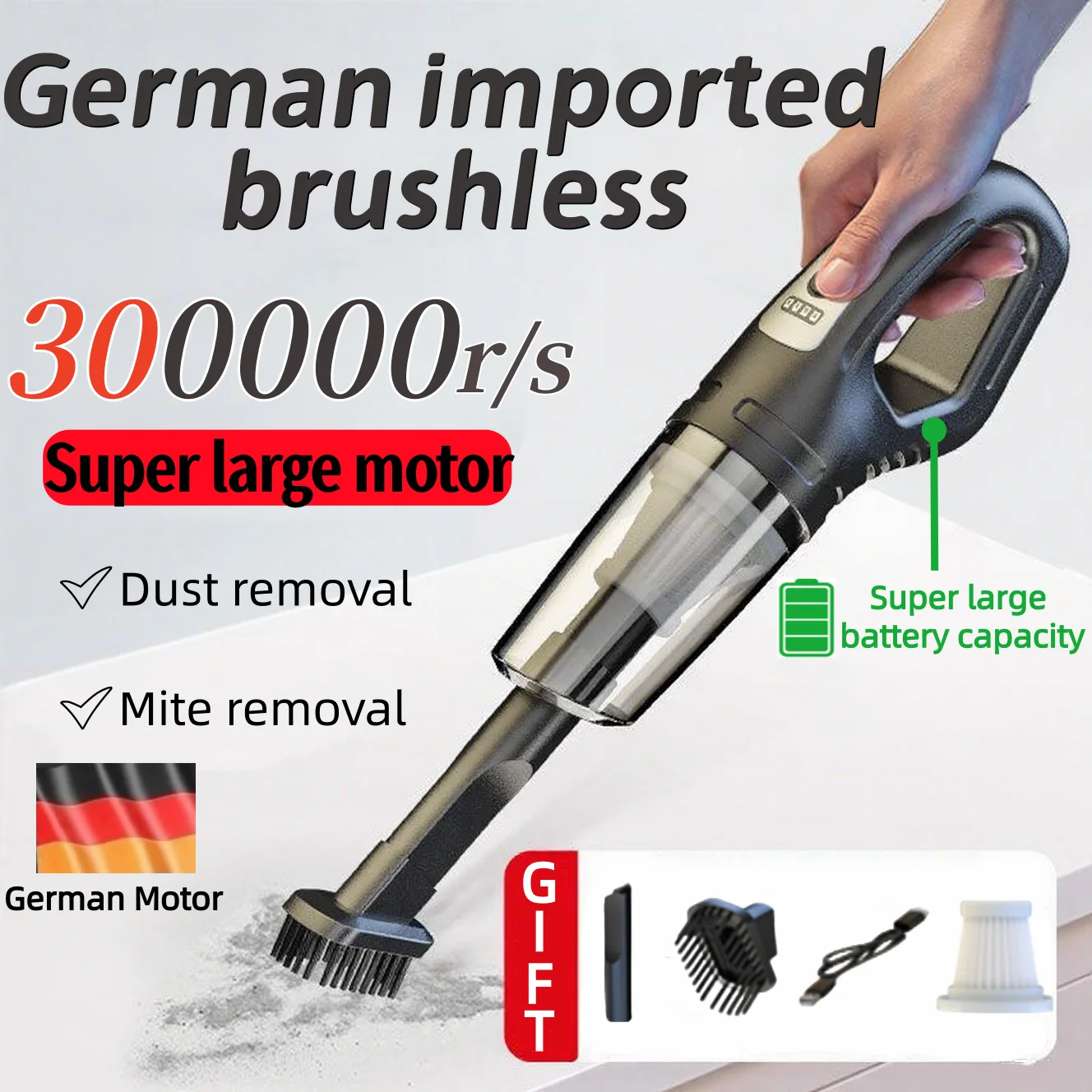 1 Set Car Mounted Vacuum Cleaner Handheld Powerful Suction Rechargeable Car and Home Dual Use Small Wireless Vacuum Cleaner NEW