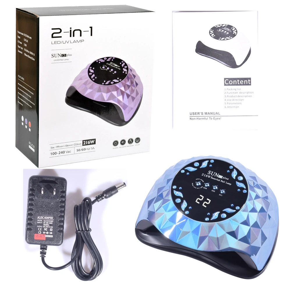 Professional 216W UV LED Nail Lamp With Infrared Sensor And Four Timer Settings For Gel Polish Curing And Drying