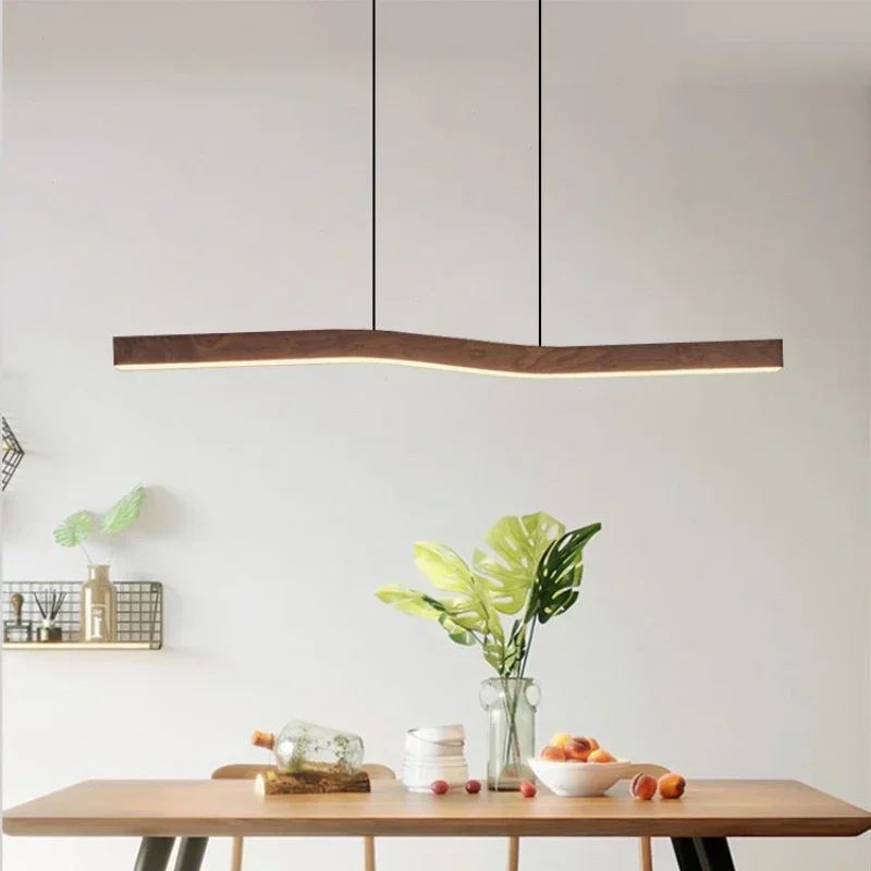 Retro Camur linear Pendant light walnut wood grain long strip lamps Restaurant Hanging Lamp Loft Artistic creativity dining room