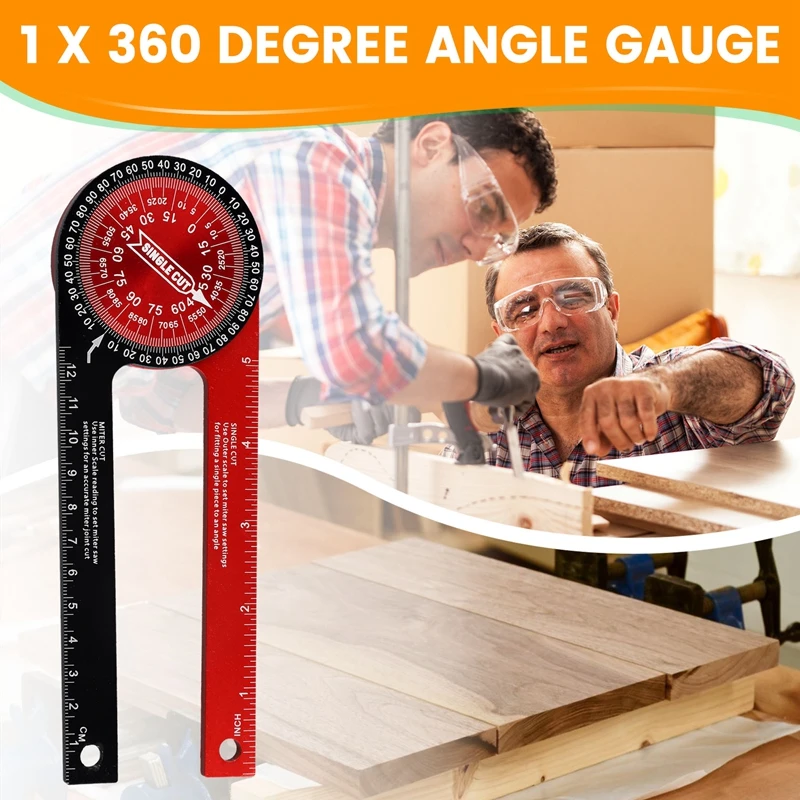 Medidor de ângulo de 360 graus para carpintaria, medidor de ângulo horizontal, localizador de corte de ângulo, régua de ângulo diy, dispositivo de medição de ângulo